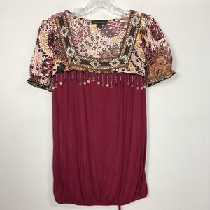TWENTYONE Boho Burgundy Tie Back Beaded Top